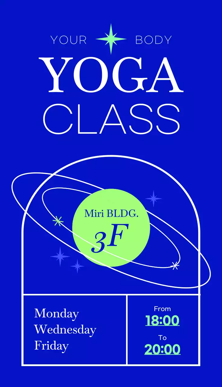 컬러풀한 색감의 요가클래스 관련 텍스트와 도형 라인 일러스트로 이루어진 힙한 감성의 요가학원 홍보 입간판