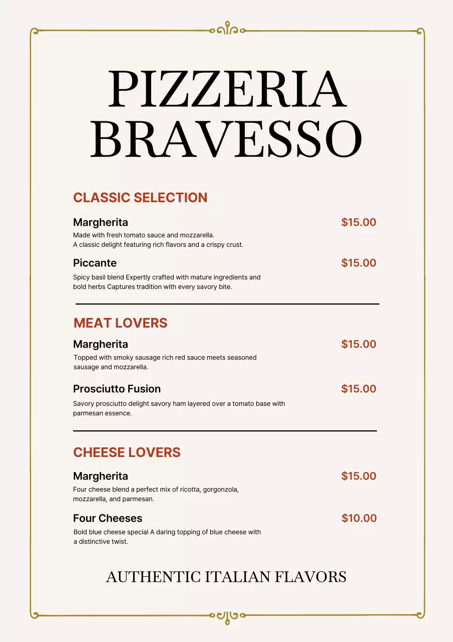 Beige Classic Pizza Menu Poster