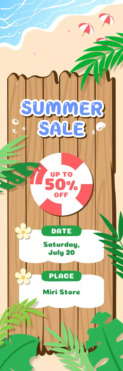 시원한 여름 해변 컨셉의 여름 세일 배너 디자인