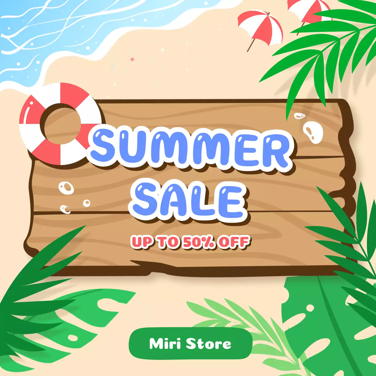 시원한 여름 해변 컨셉의 여름 세일 배너 디자인