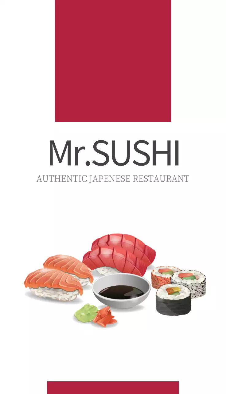 赤 シンプル 寿司 名刺