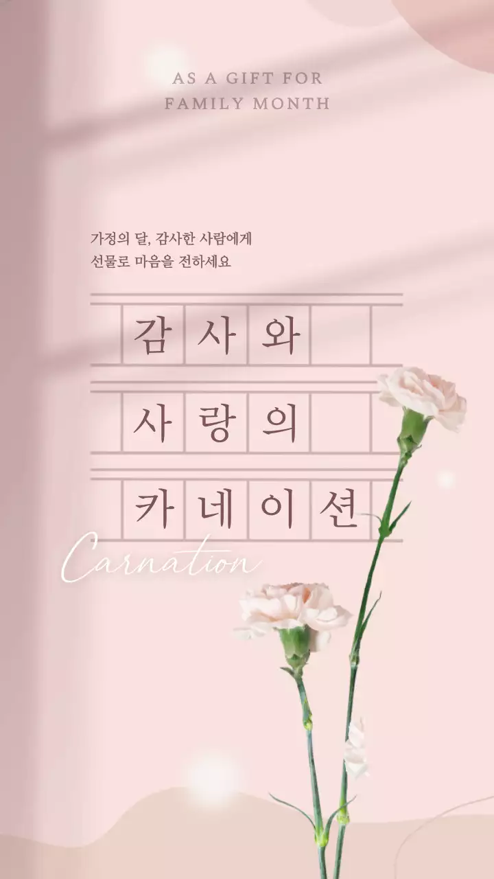 핑크색과 흰색의 모던한 가정의달 어버이날 카네이션 홍보