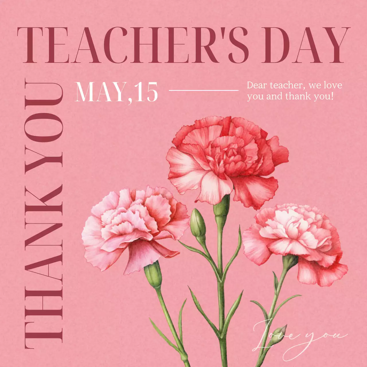 Pink Floral Teacher's Day Card Social Media Post
