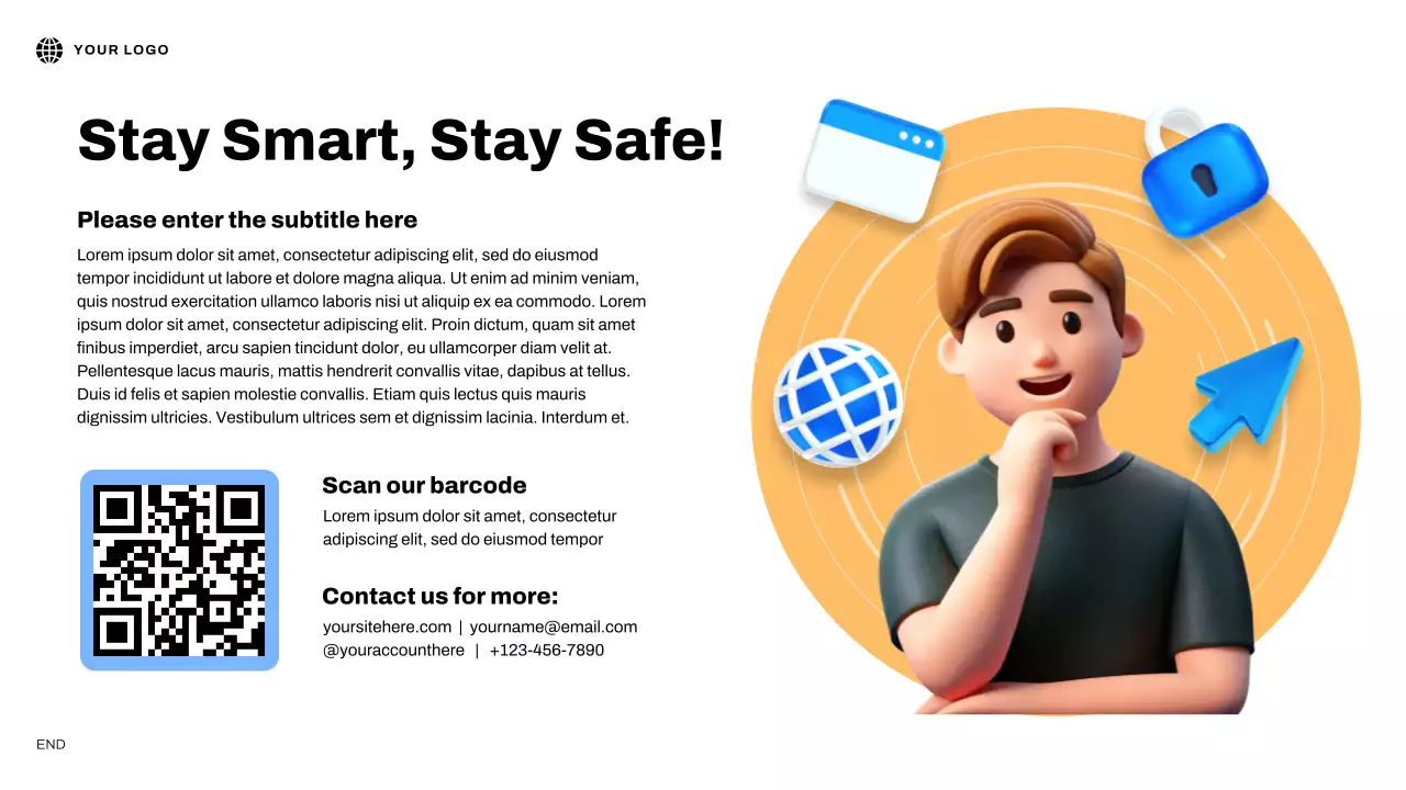 Bài thuyết trình minh họa 3D về an toàn Internet màu xanh lam