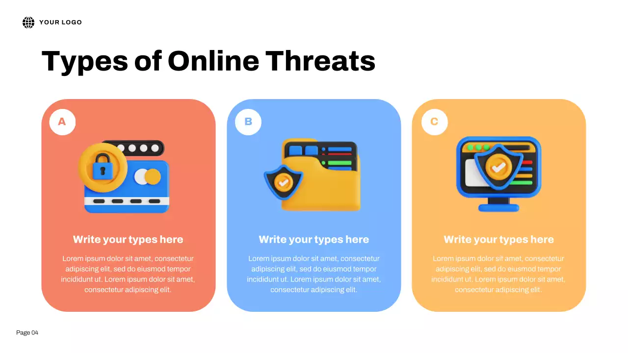 Bài thuyết trình minh họa 3D về an toàn Internet màu xanh lam