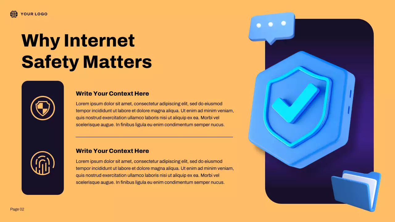 Bài thuyết trình minh họa 3D về an toàn Internet màu xanh lam