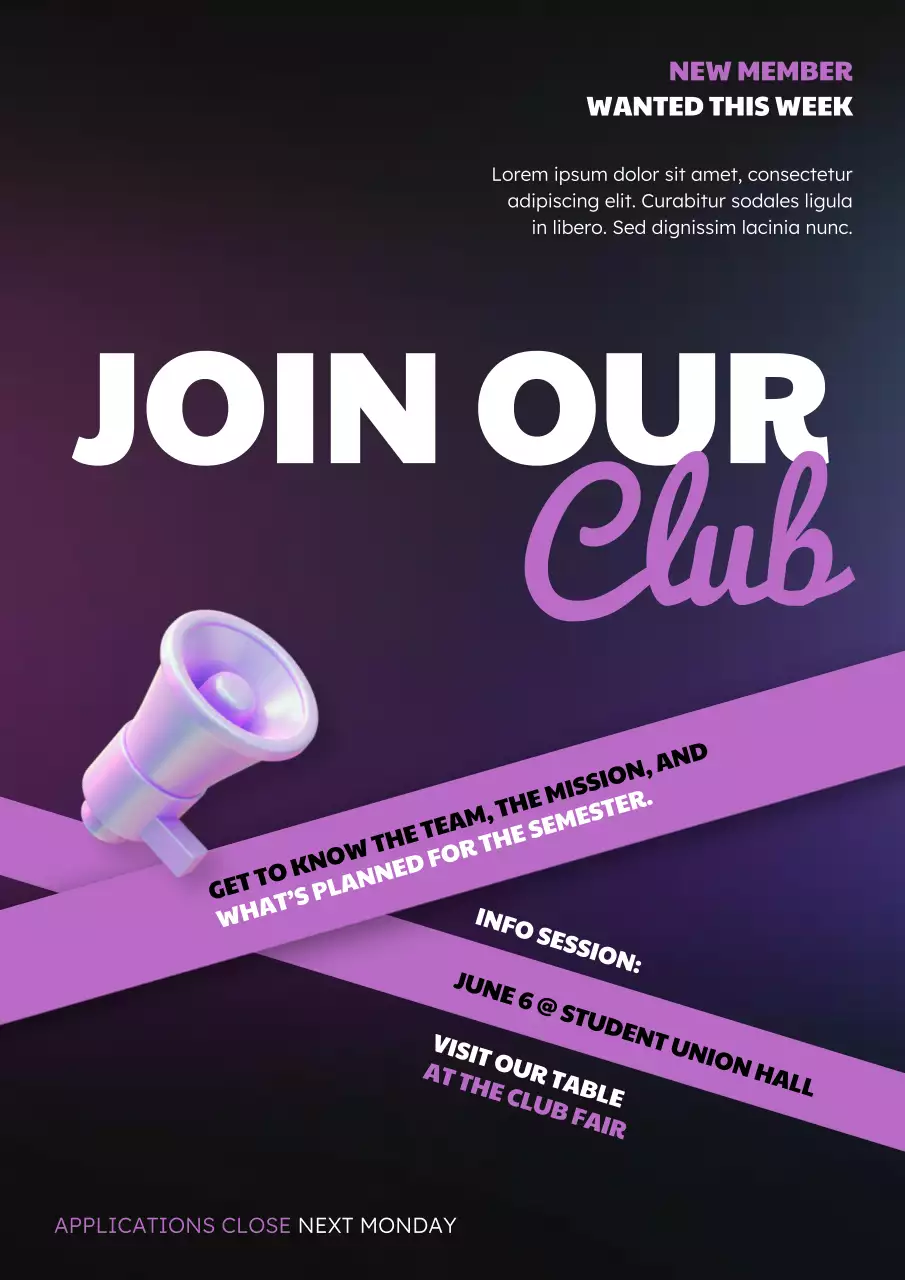 Black and Purple Modern University Club Recruitment Poster