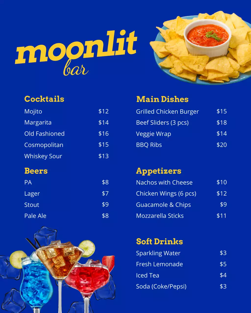 Black Modern Cocktail and Food Menu for Bar Instagram Post