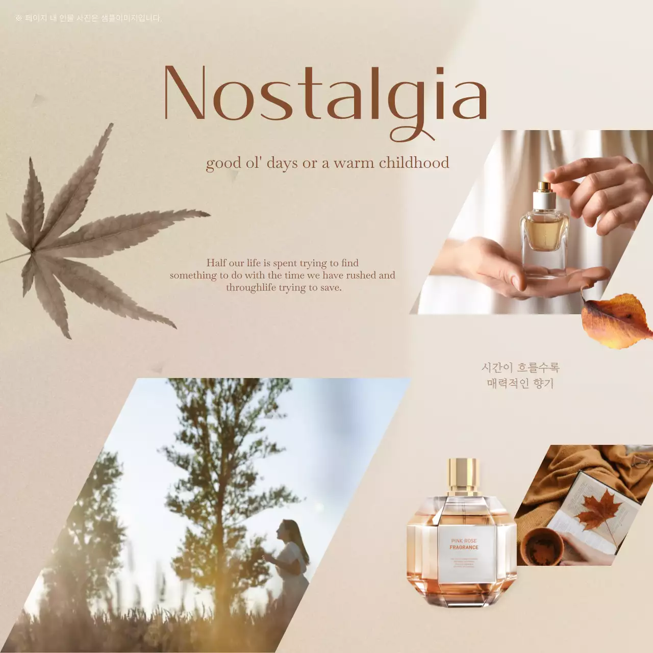 베이지와 갈색의 모던한 향수 홍보