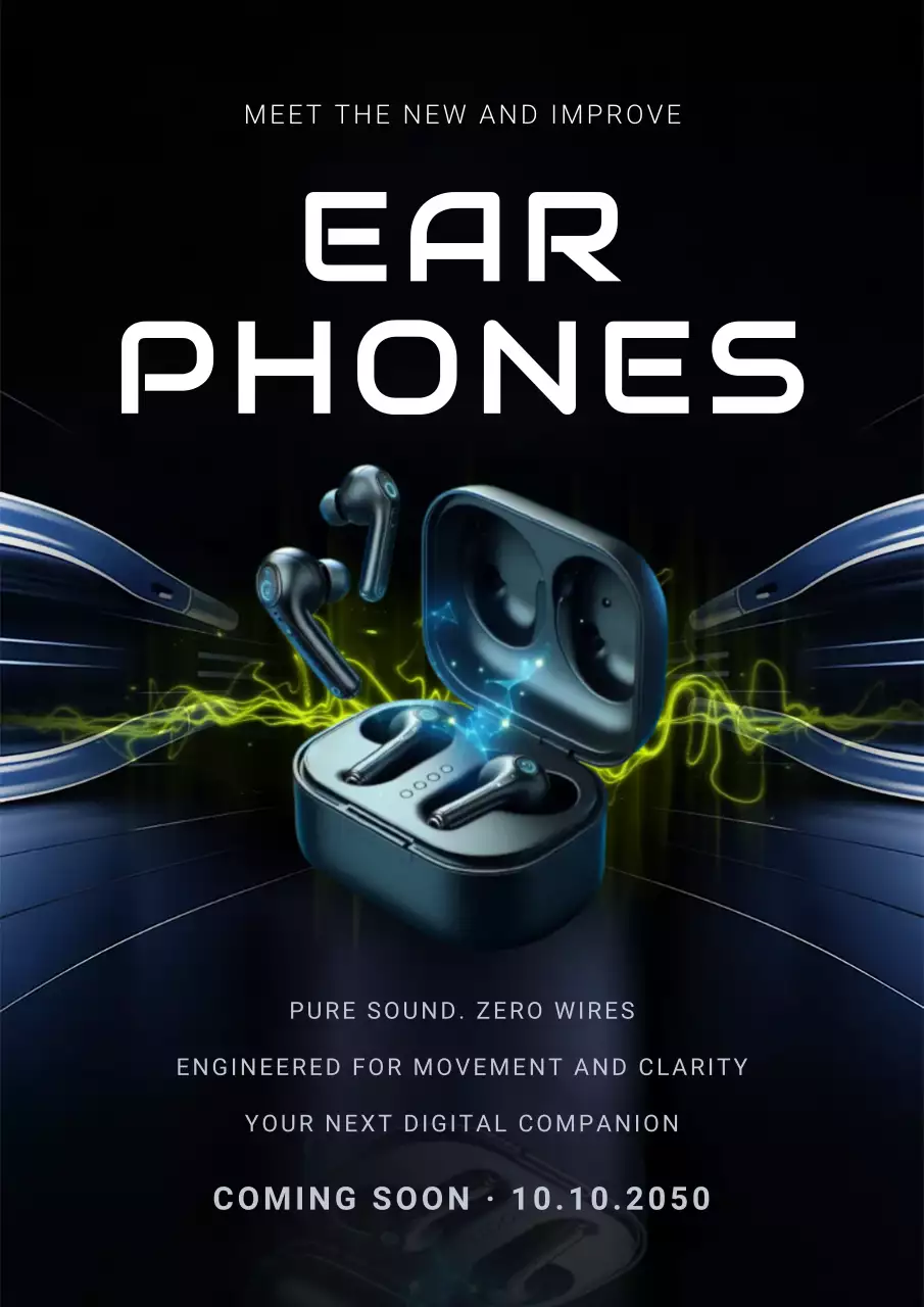Black Modern Earphones Promotion Poster