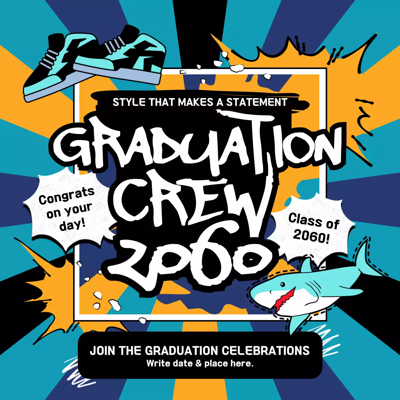 Blue Bold Graduation Invitation Social Media Post