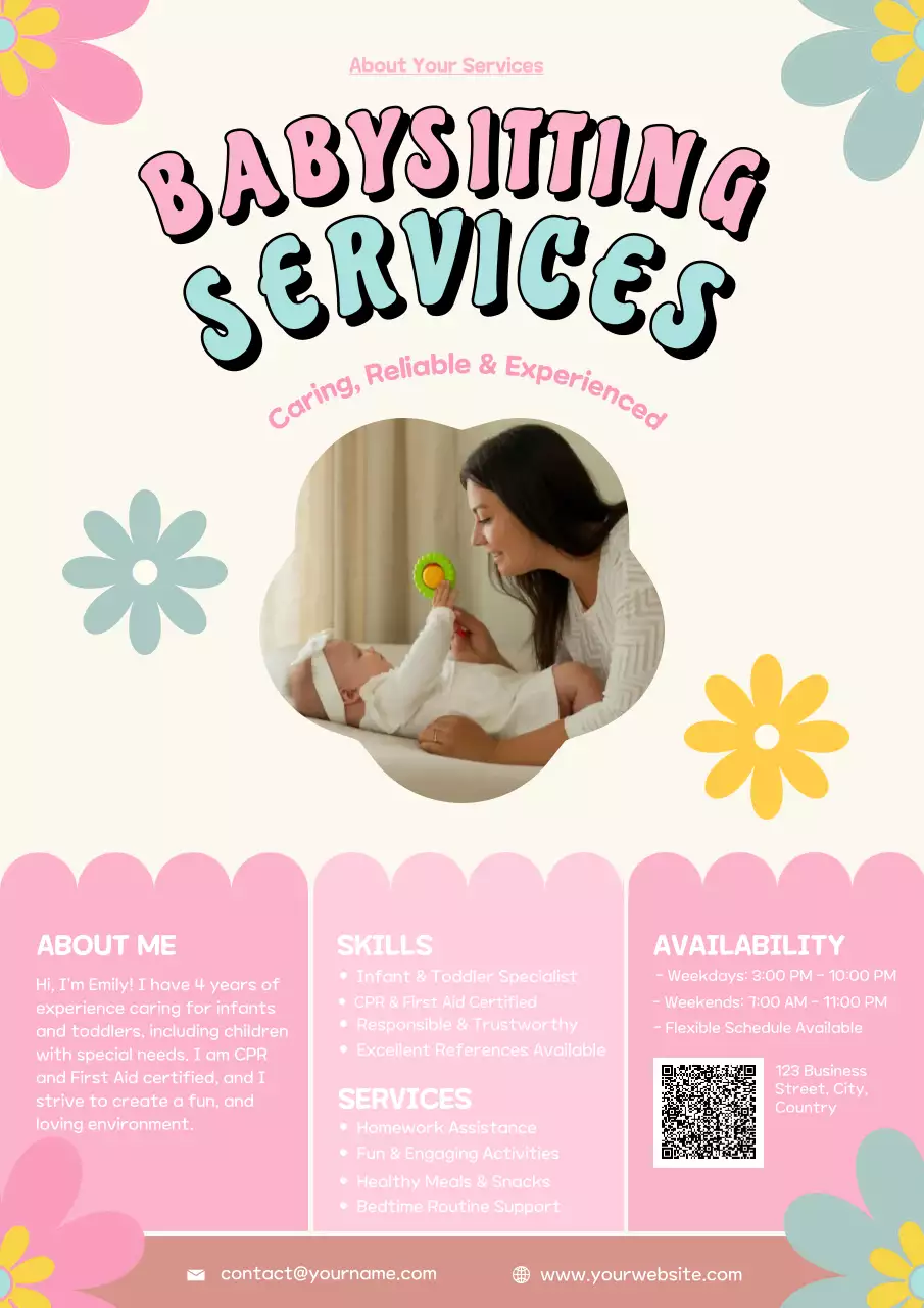 Pink Retro Babysitting Promotion Poster