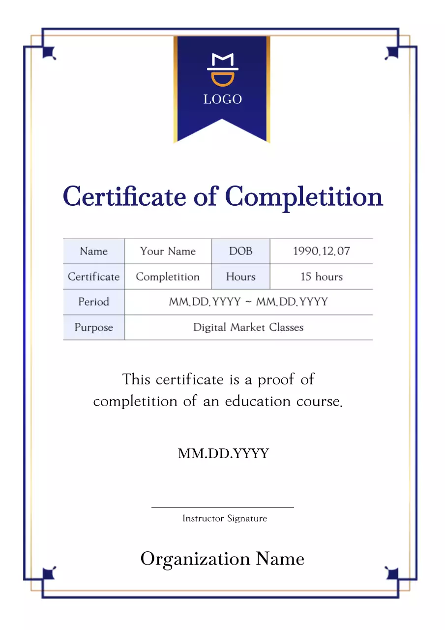 Blue Classic Certificate Document