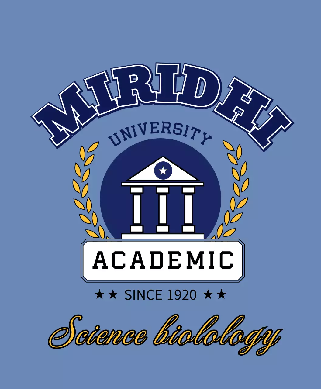 대학교 로고와 월계수 일러스트를 사용한 대학교 과티셔츠