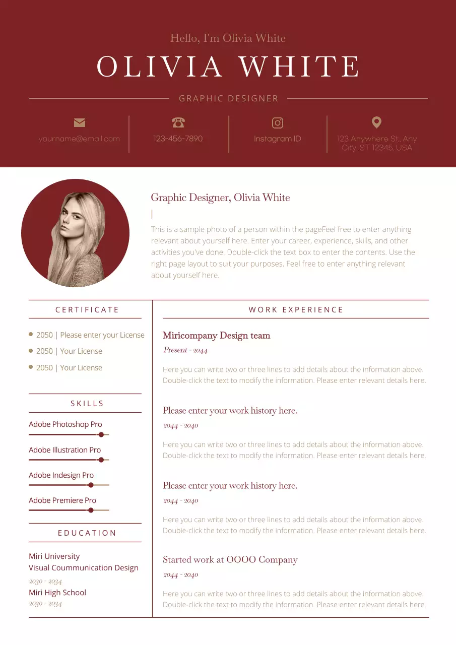 A classic resume in red wine and gold