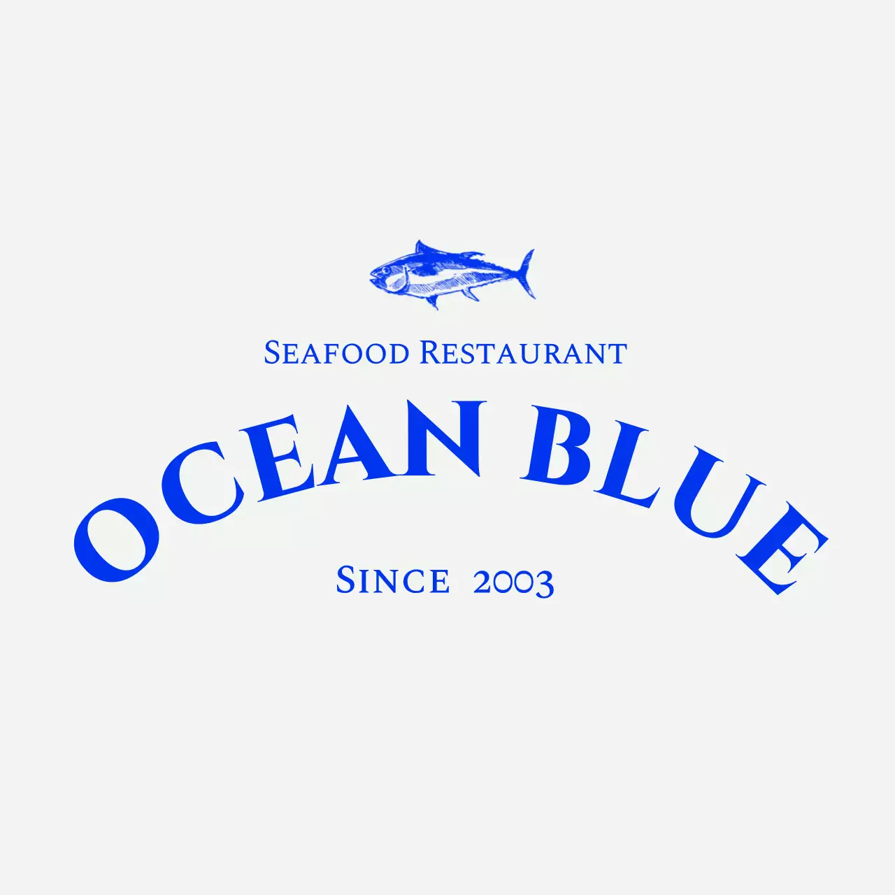 青がポイントカラーのシーフードシーフードレストラン。