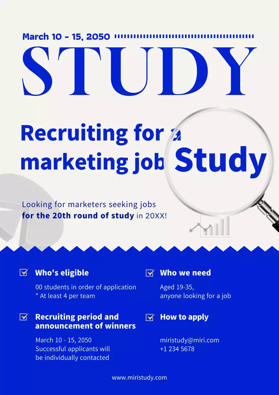 Modern work-study job postings in blue