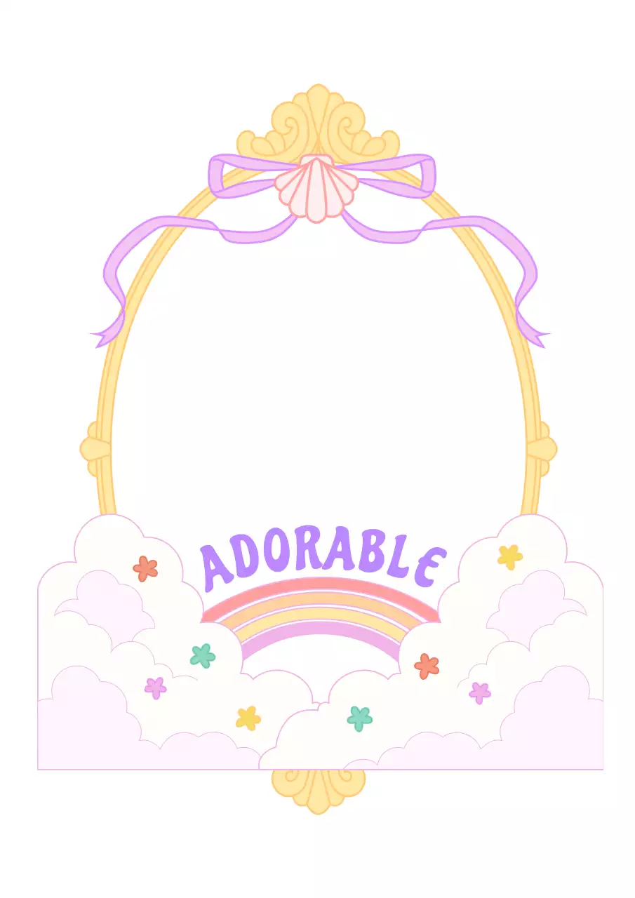 밝은 파스텔 컬러의 아기자기한 하이틴 컨셉의 일러스트와 거울 프레임