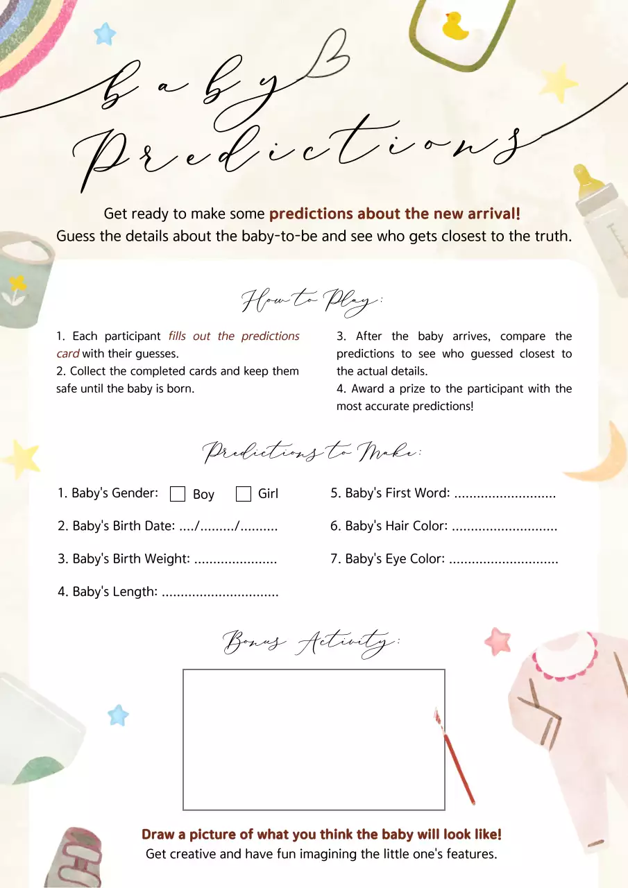 Beige Playful Baby Prediction Game Poster