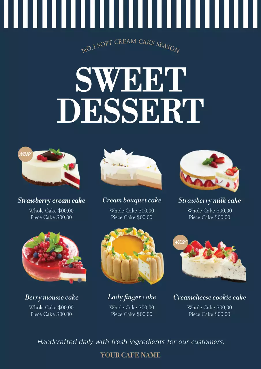 Navy Elegant Dessert Menu Poster