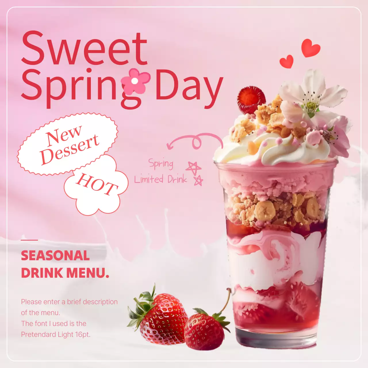 핑크색과 핫핑크색의 아기자기한 시즌메뉴 홍보