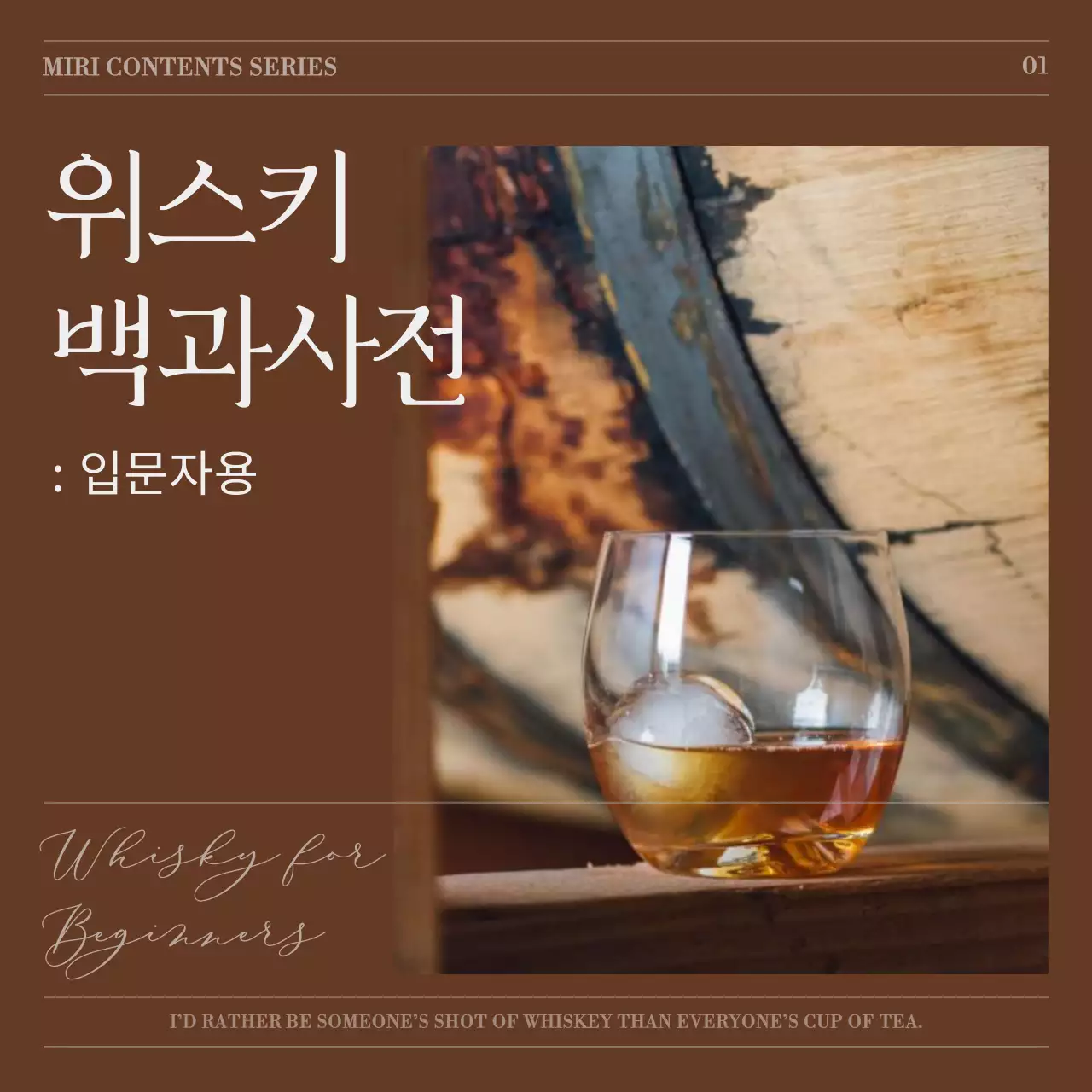 브라운의 배경과 화이트의 세리프폰트와 필기체 폰트가 간결하게 정리된 백과사전