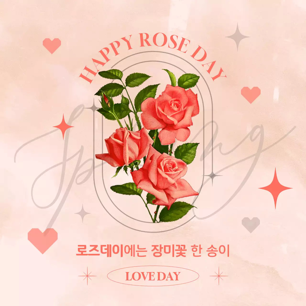 핑크색의 사랑스러운 장미 일러스트의 로즈데이