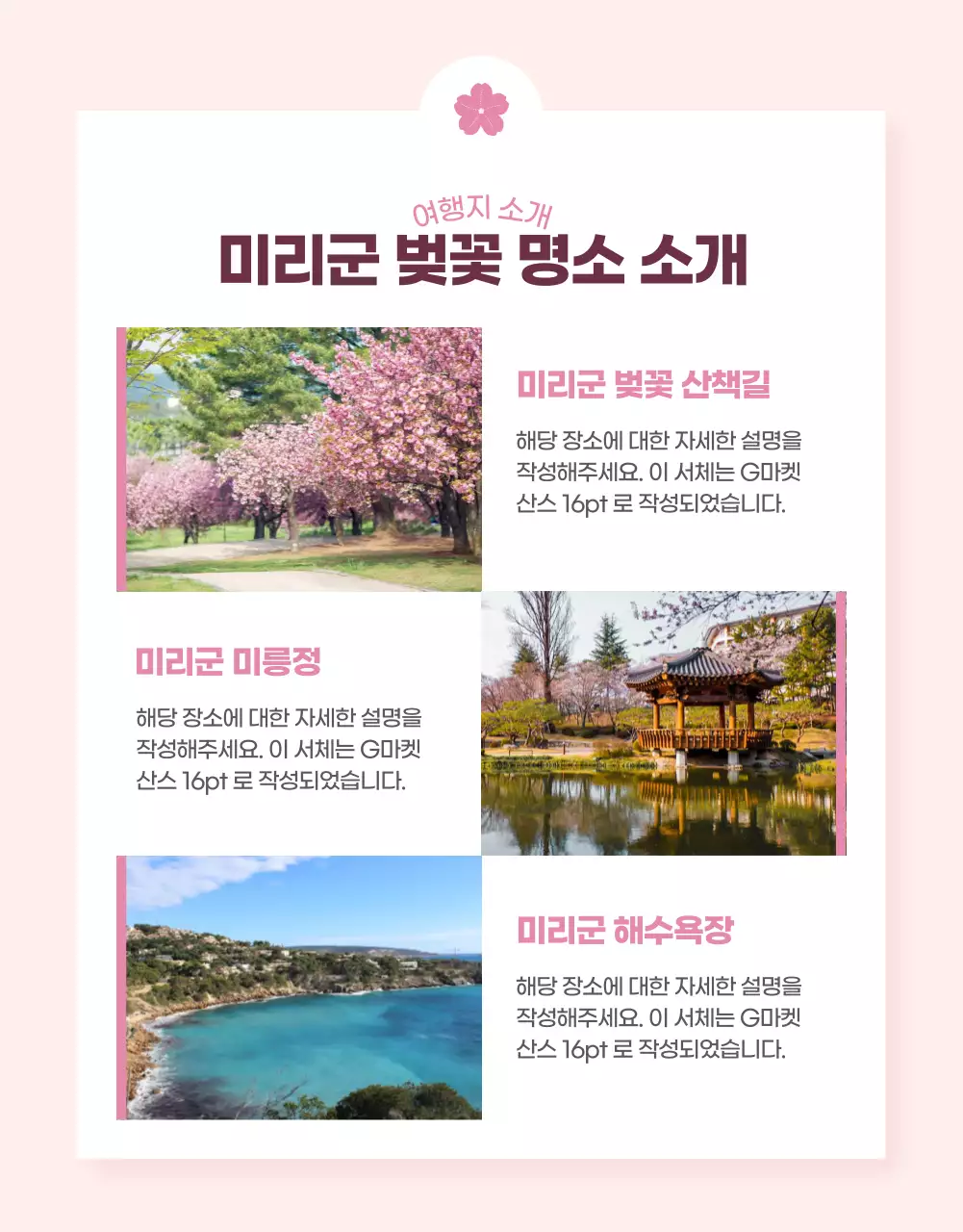 핑크 포인트 컬러의 발랄하고 아기자기한 벚꽃투어 홍보