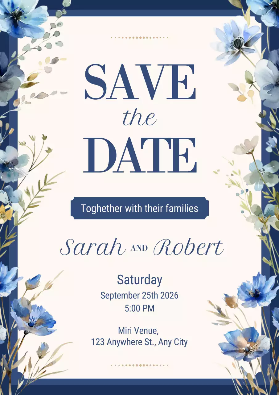 Undangan Pernikahan Bunga Biru