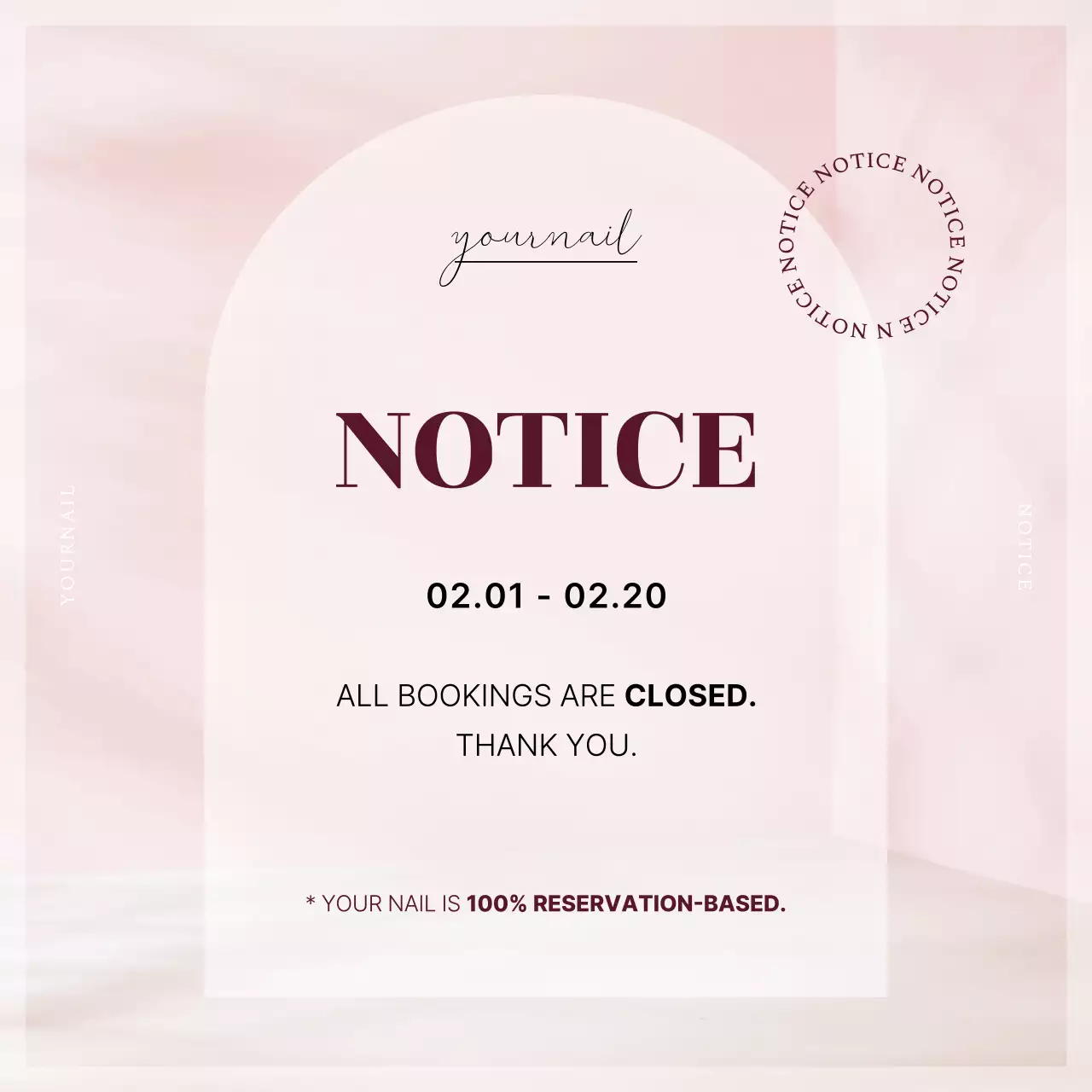 Pink Elegant Booking Notice Social Media Post