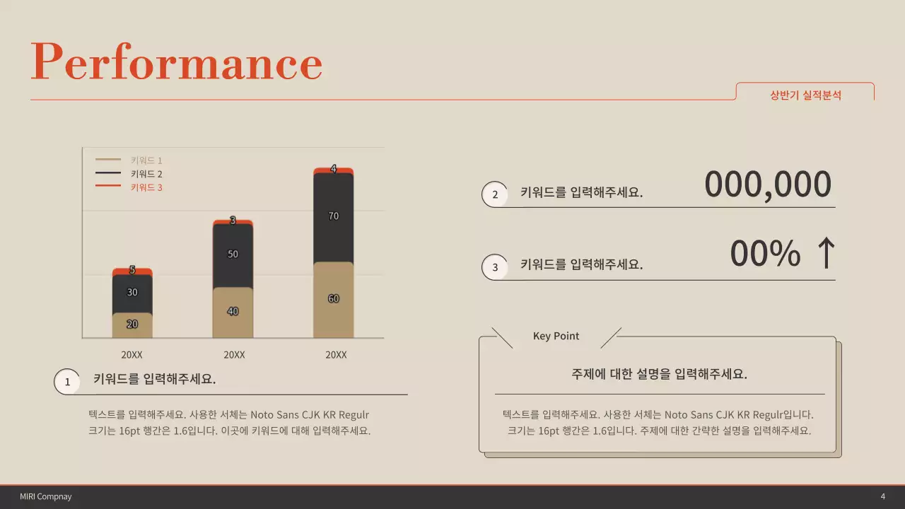 브라운과 베이지의 주황색 컬러 포인트 심플한 성과보고서