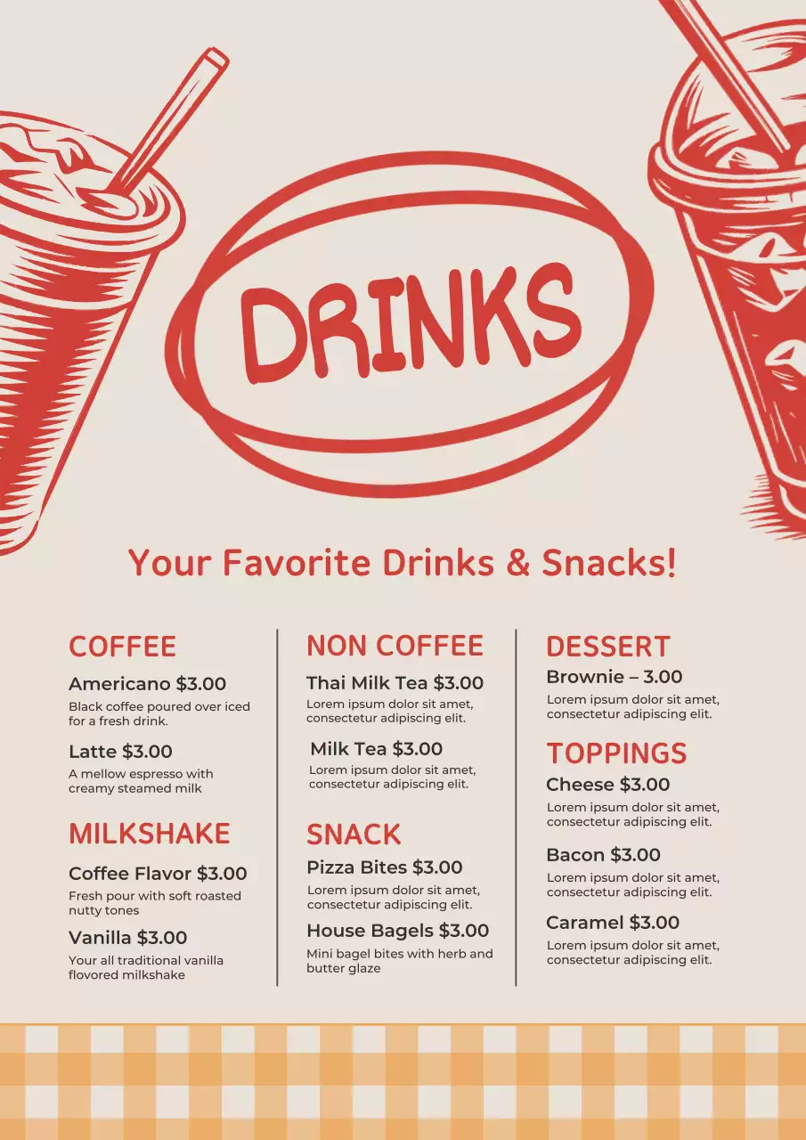Red Retro Drinks Menu Poster