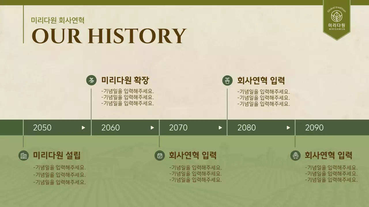 초록색의 심플한 자연 일러스트 테마의 전통차 회사소개서