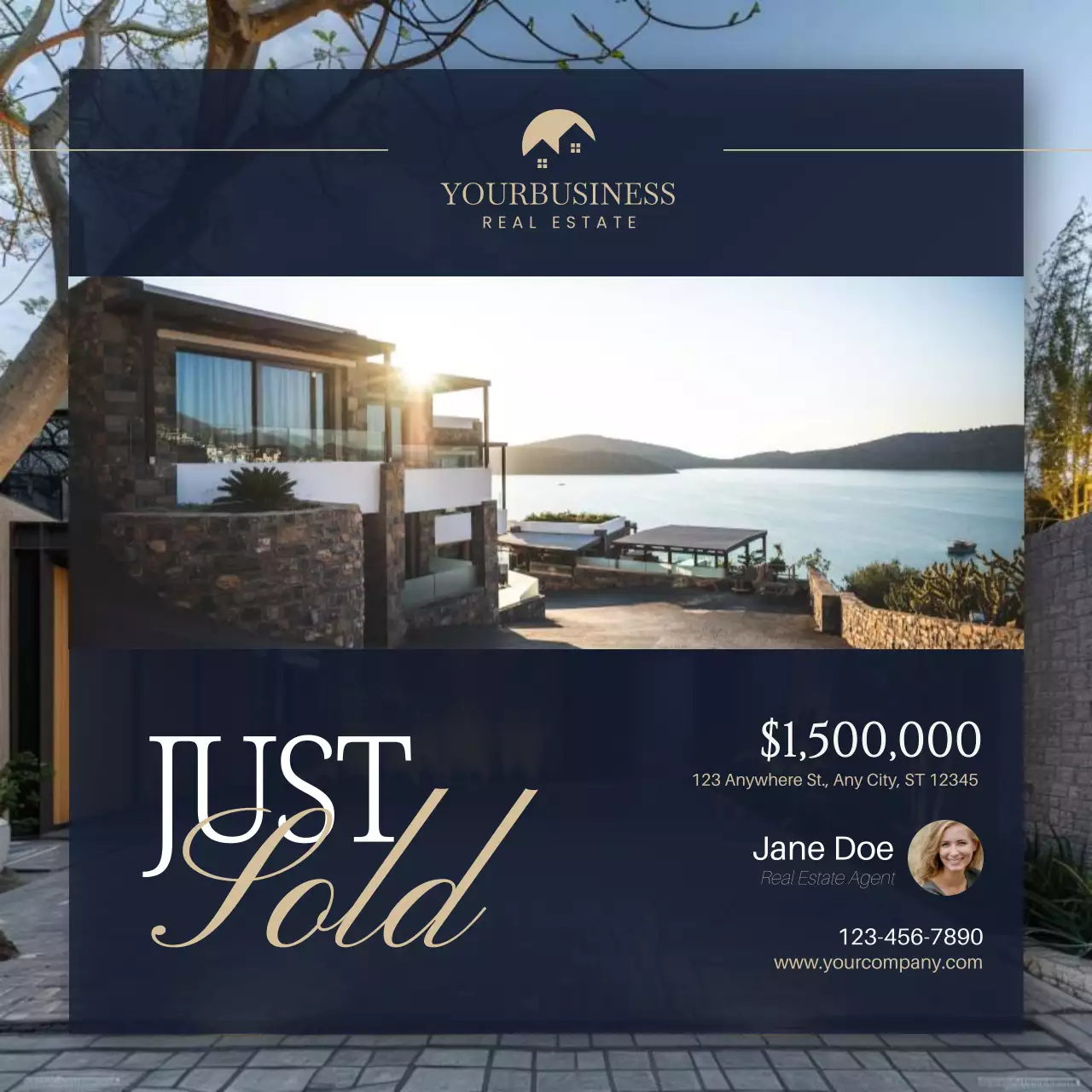 Navy Modern Real Estate Promotion Social Media Post