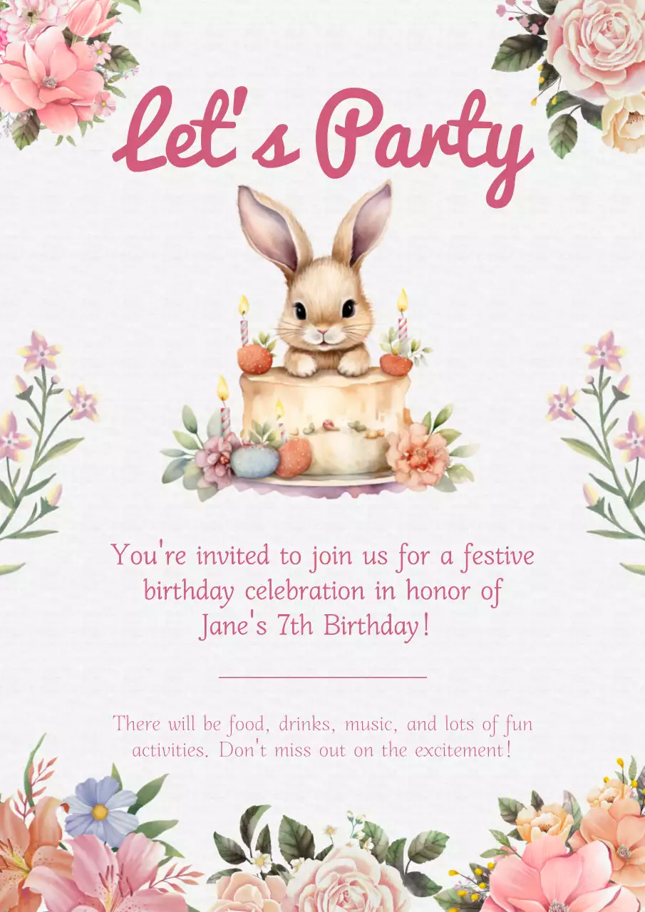 Pink Floral Birthday Invitation Poster