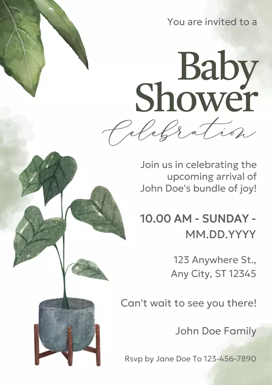 Green Minimal Baby Invitation Poster