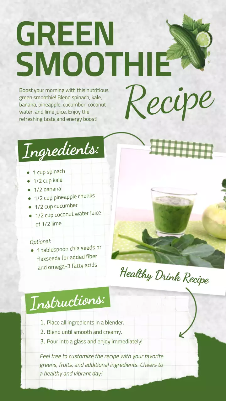 Green Minimal Smoothie Recipe Instagram Post