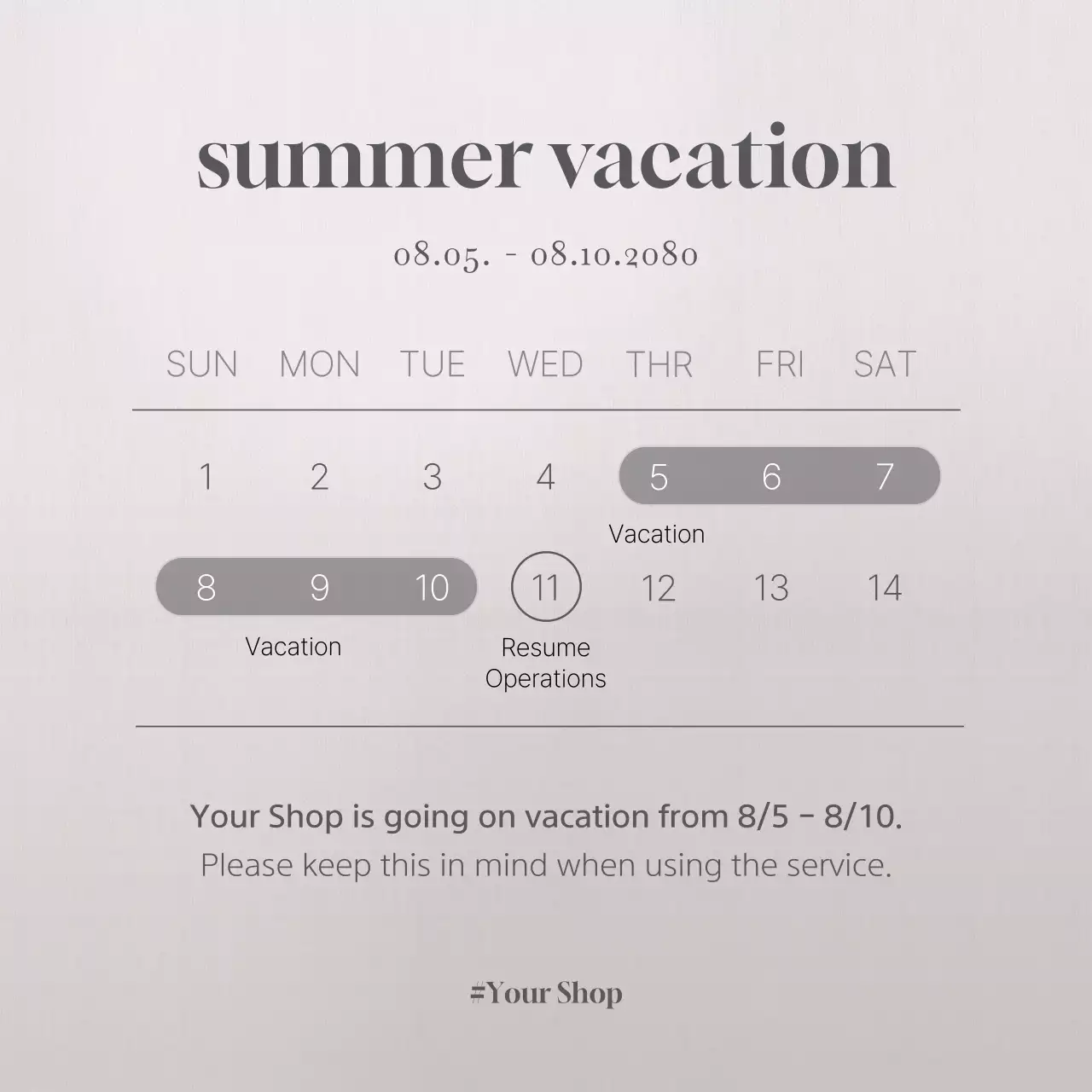 Grey Minimal Vacation Notice Social Media Post