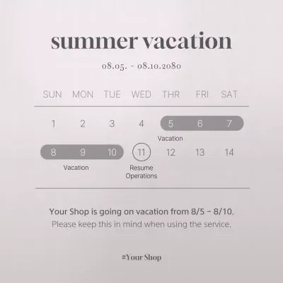 Grey Minimal Vacation Notice Social Media Post