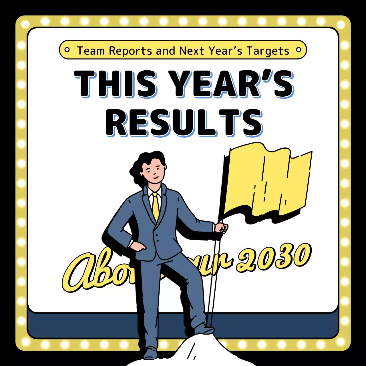 End of the year event illustration in yellow blue black