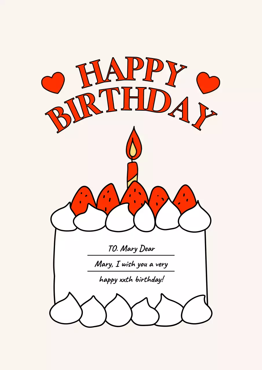 빨간색 심플한 생일 카드 포스터