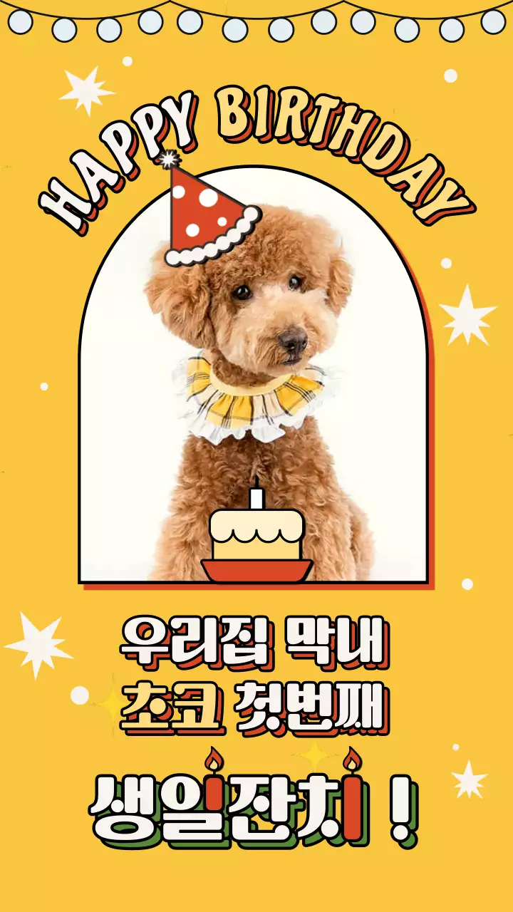 노란색의 귀여운 일러스트 컨셉 반려동물 생일잔치