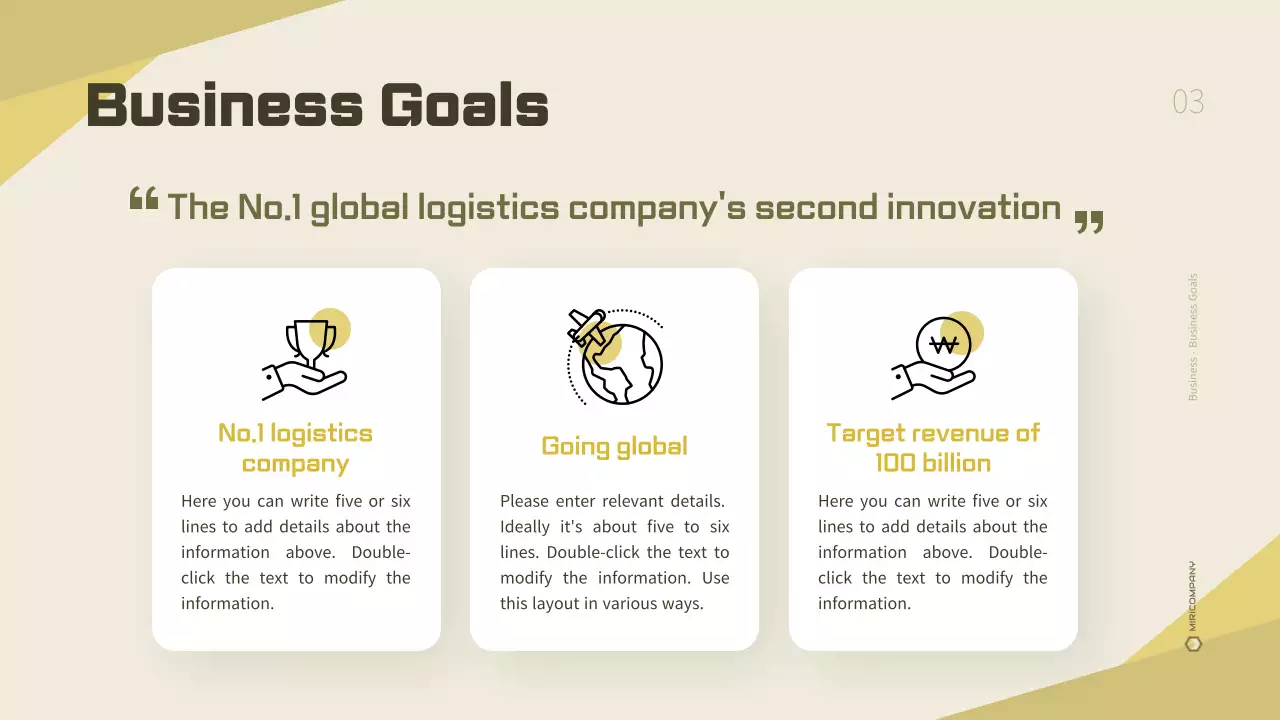 Um plano de negócios de empresa de logística limpo e amarelo