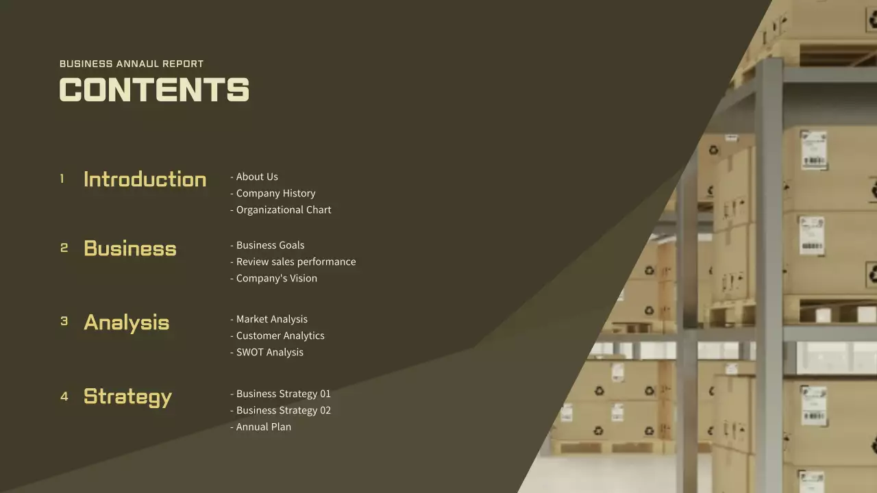 Um plano de negócios de empresa de logística limpo e amarelo