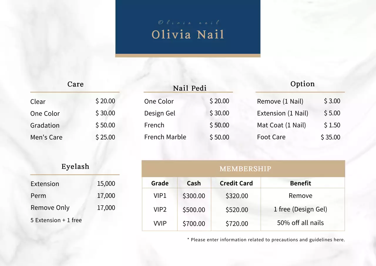 Beige Professional Nail Menu Poster