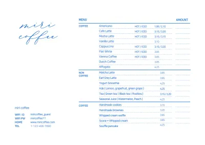 Blue Minimal Coffee Menu Poster