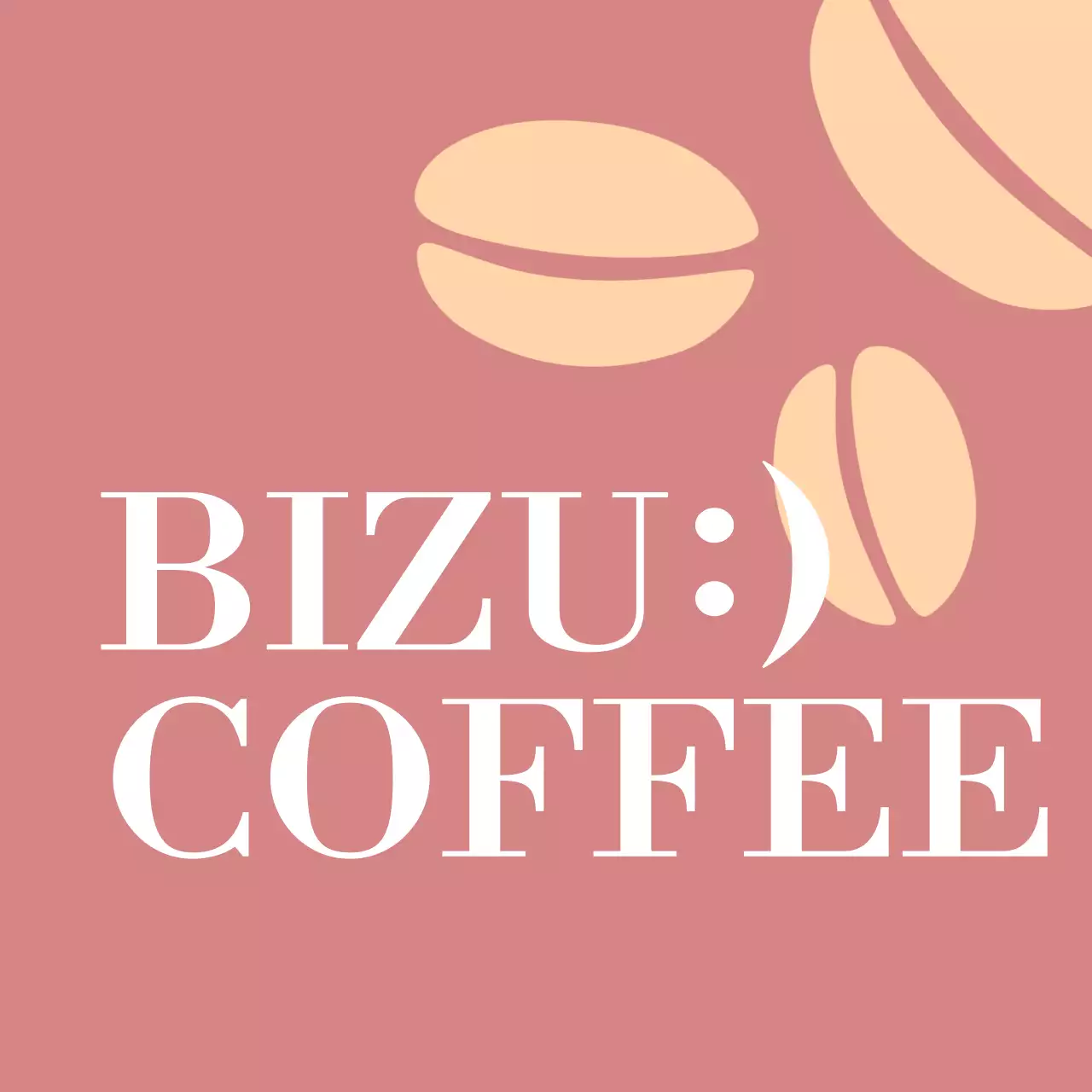 붉은 연갈색과 연주황색의 화이트 텍스트 커피콩 일러스트로 이루어진 클래식한 카페 홍보