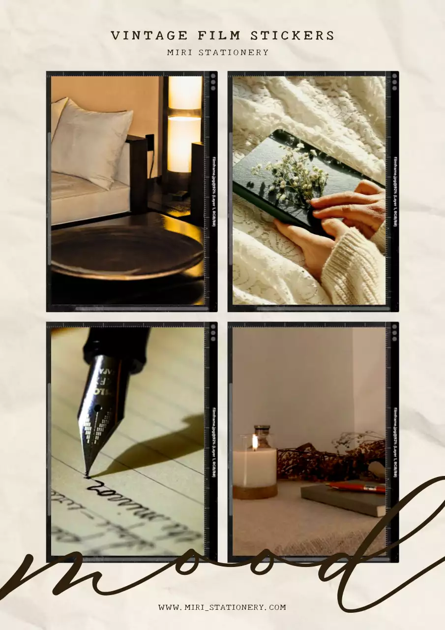 베이지색과 검은색의 문구 브랜드 필름 스티커