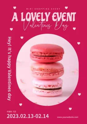 핑크색과 자두색의 발렌타인데이 마카롱 포스터