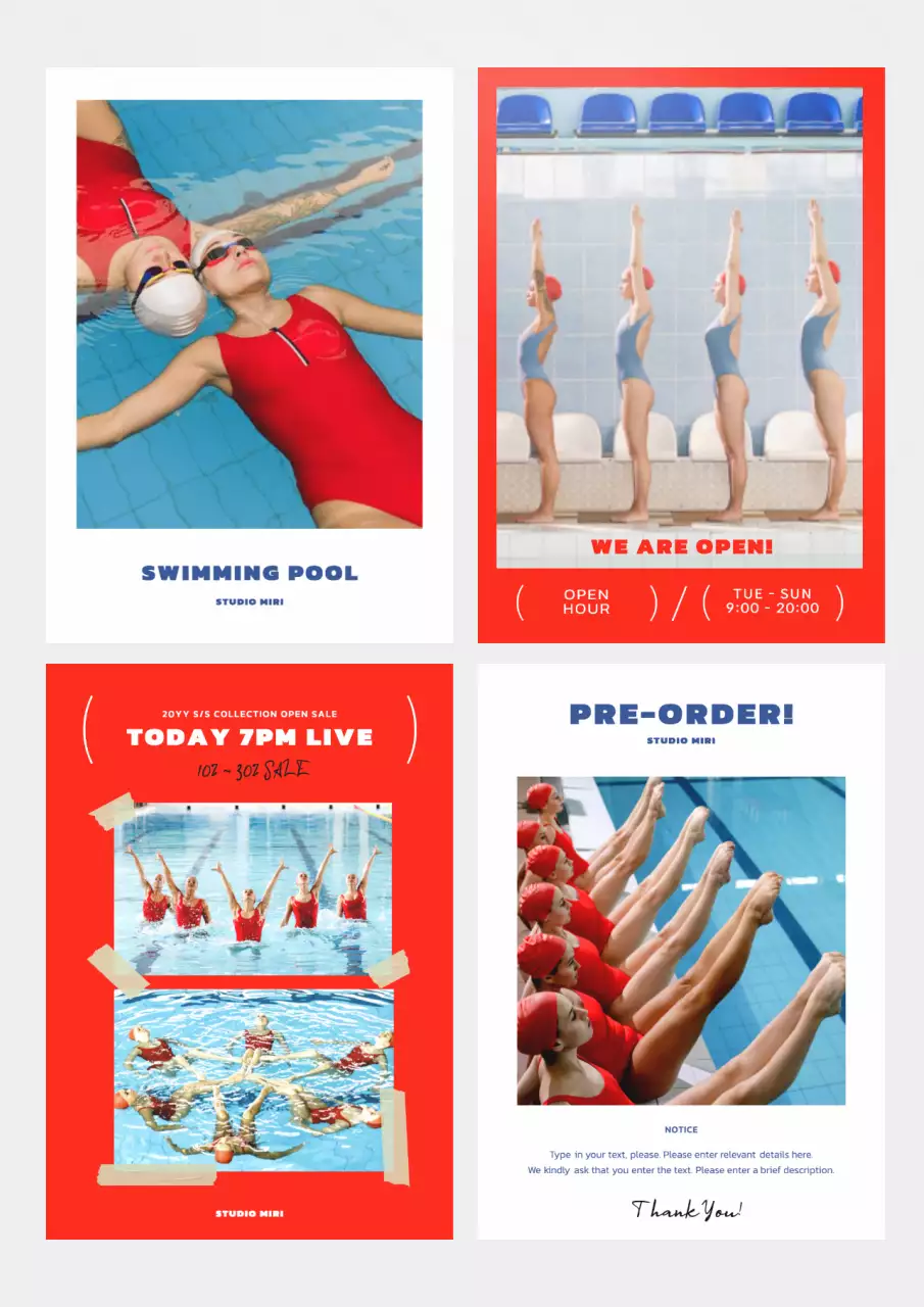 Swimming Pool Concept Bundle Pack in White, Red, and Blue
